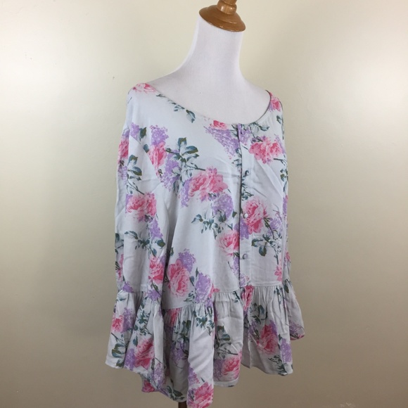 SOMEDAYS LOVIN Floral Wide Sleeve Peplum Shirt Top - Picture 6 of 7